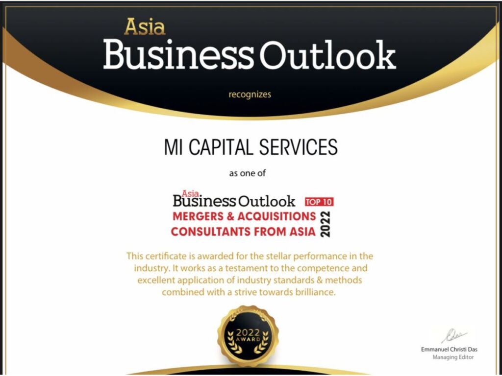 MI Capital Services recognised among Top 10 M&A Consultants from Asia 3