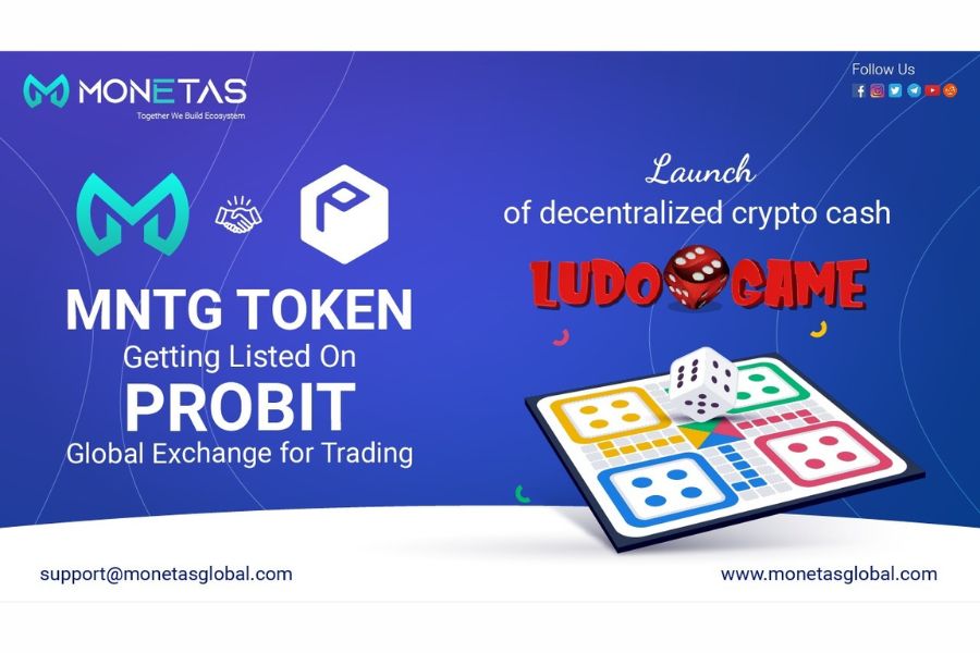 MNTG Listing announcement of probit & launch of decentralized Crypto cash Ludo game 1